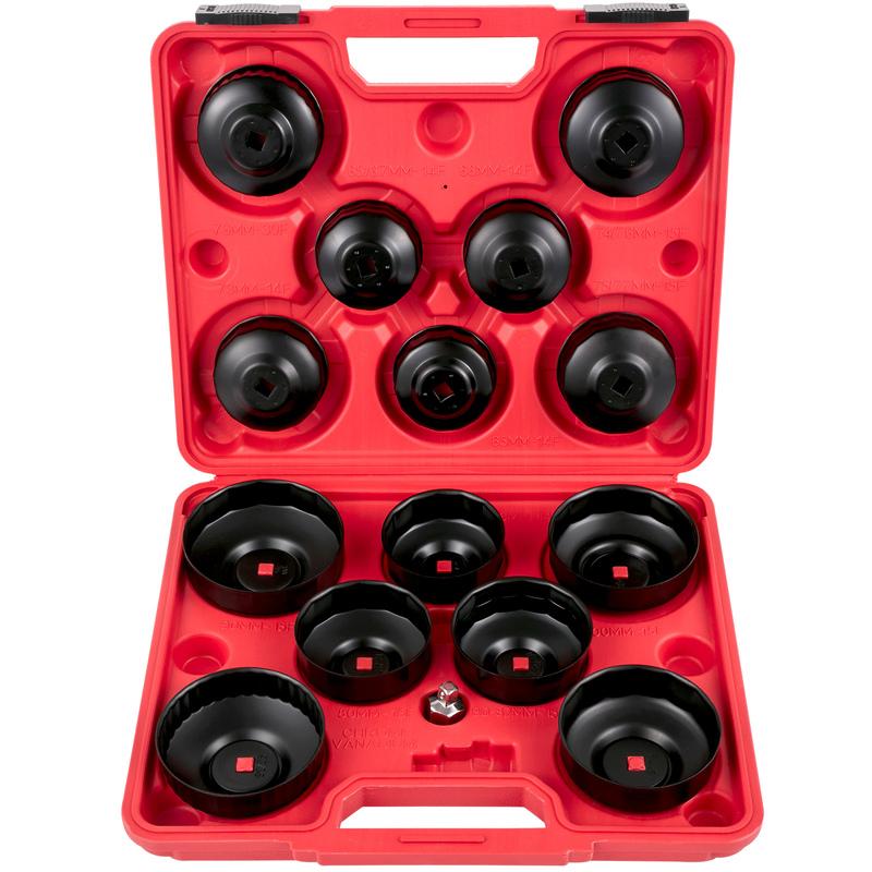 SucceBuy Oil Filter Socket Set 14 Pcs Wrench Set Sturdy Steel 3/8  Low Profile Oil Filter Set Easy Access Wrench Cap Set w/ Case