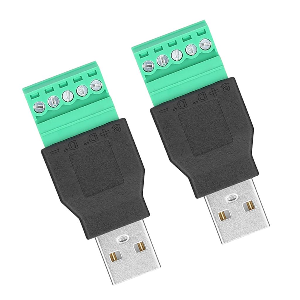 2Pcs USB Male Plug To 5 Pin Screw Terminal Adapter Connetor