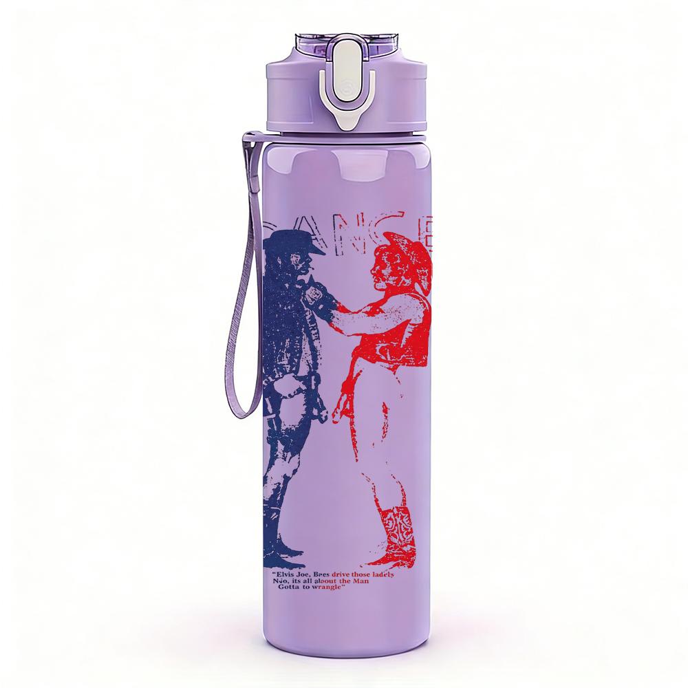 1PC Red blue split male figure band print 750ml colorful plastic sports water bottle leakproof pop up lid with straw for outdoor work home use