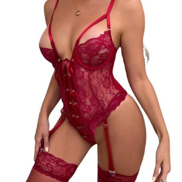 New sexy underwear women's clothes lace perspective hollow straps cross suspenders vest onesie