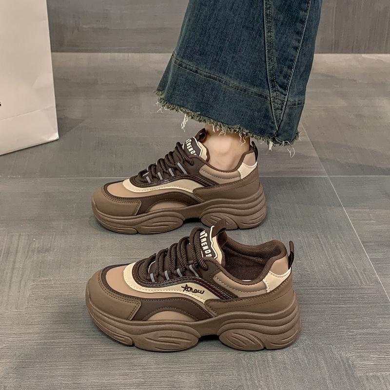 CRLAYDK Chunky Platform Walking Sneakers for Women Dad Lace Up Shoes Leather Wedge Comfortable Sport Running Tennis