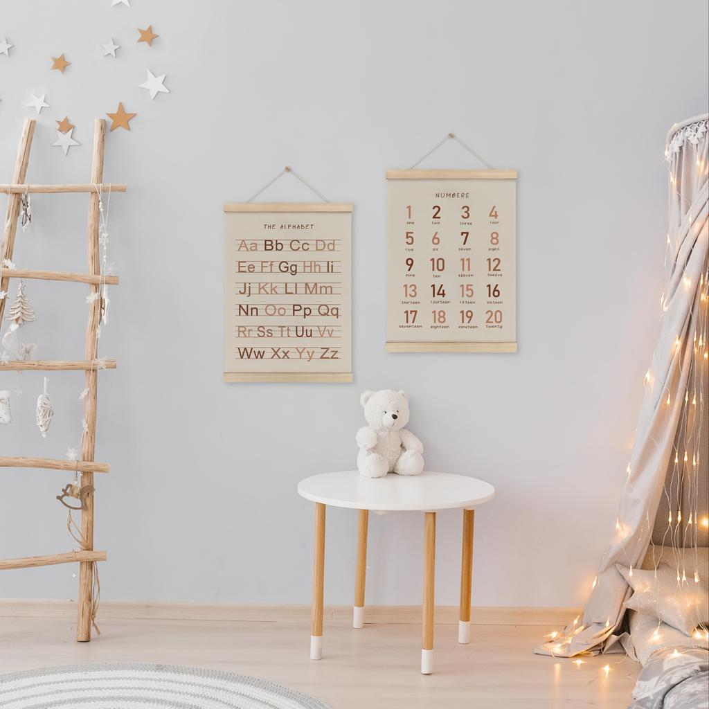 2pcs Alphabet Numbers Poster Hanger Frame Set of 2, ABC Banner Poster Wall Art with Wooden Frames, for home, classroom