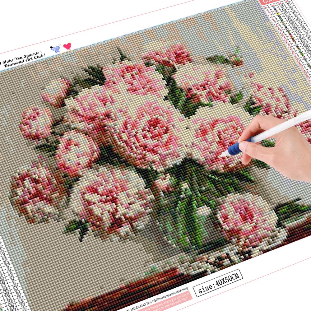 Huacan 5D DIY Vollbohrer Diamantgemälde Blume Kreuzstich Stickerei Mosaik