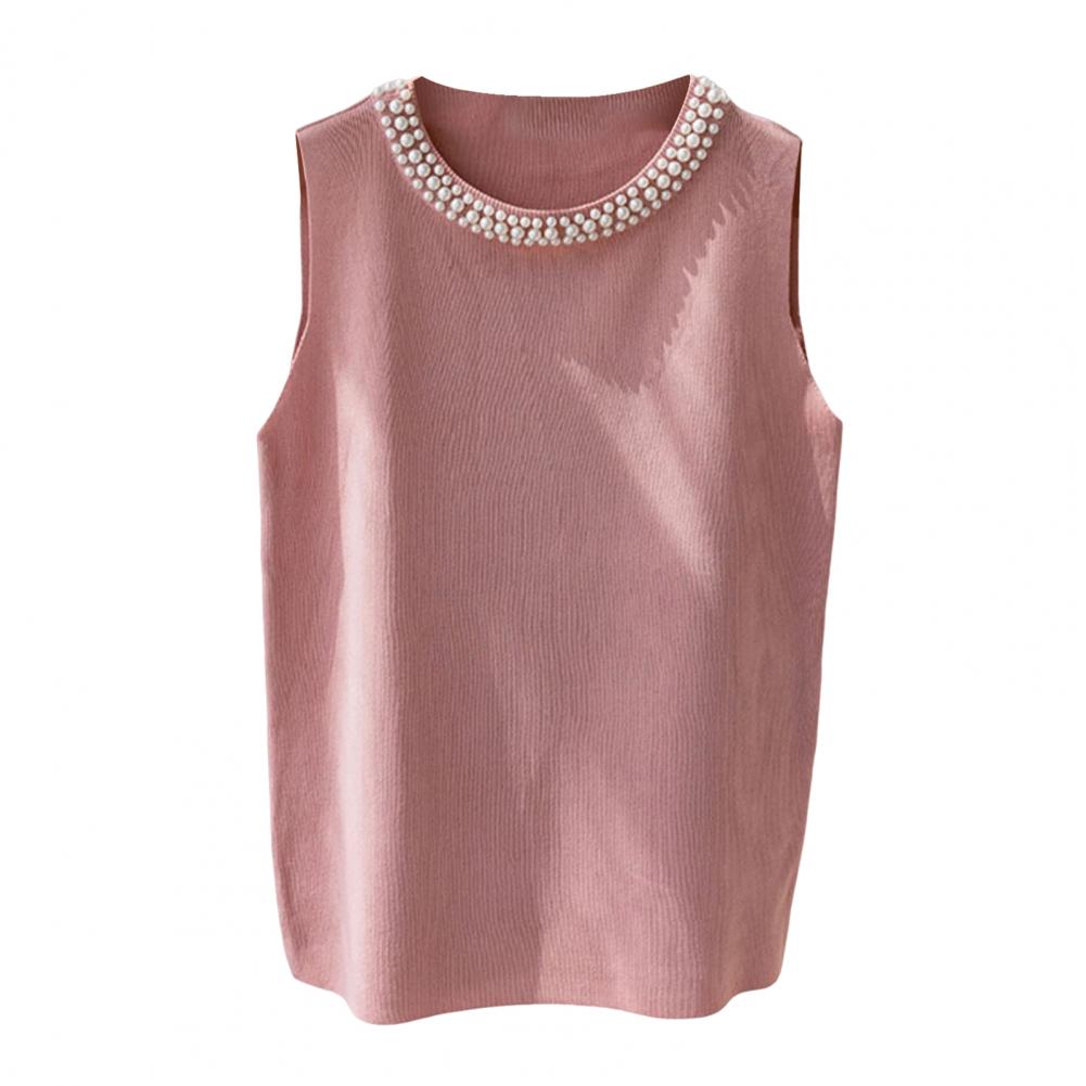 Relaxed Fit Fit Vest Top Elegant Faux Pearl Knit Vest Comfortable Tank Top Stylish 3d Cut Relaxed Fit Fit Blouse for Women Sleeveless Tee