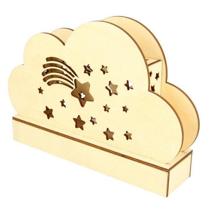 Lampe en bois LED à décorer 'Artemio - Rainbow' Nuage Etoile 25x13.7x5.5 cm