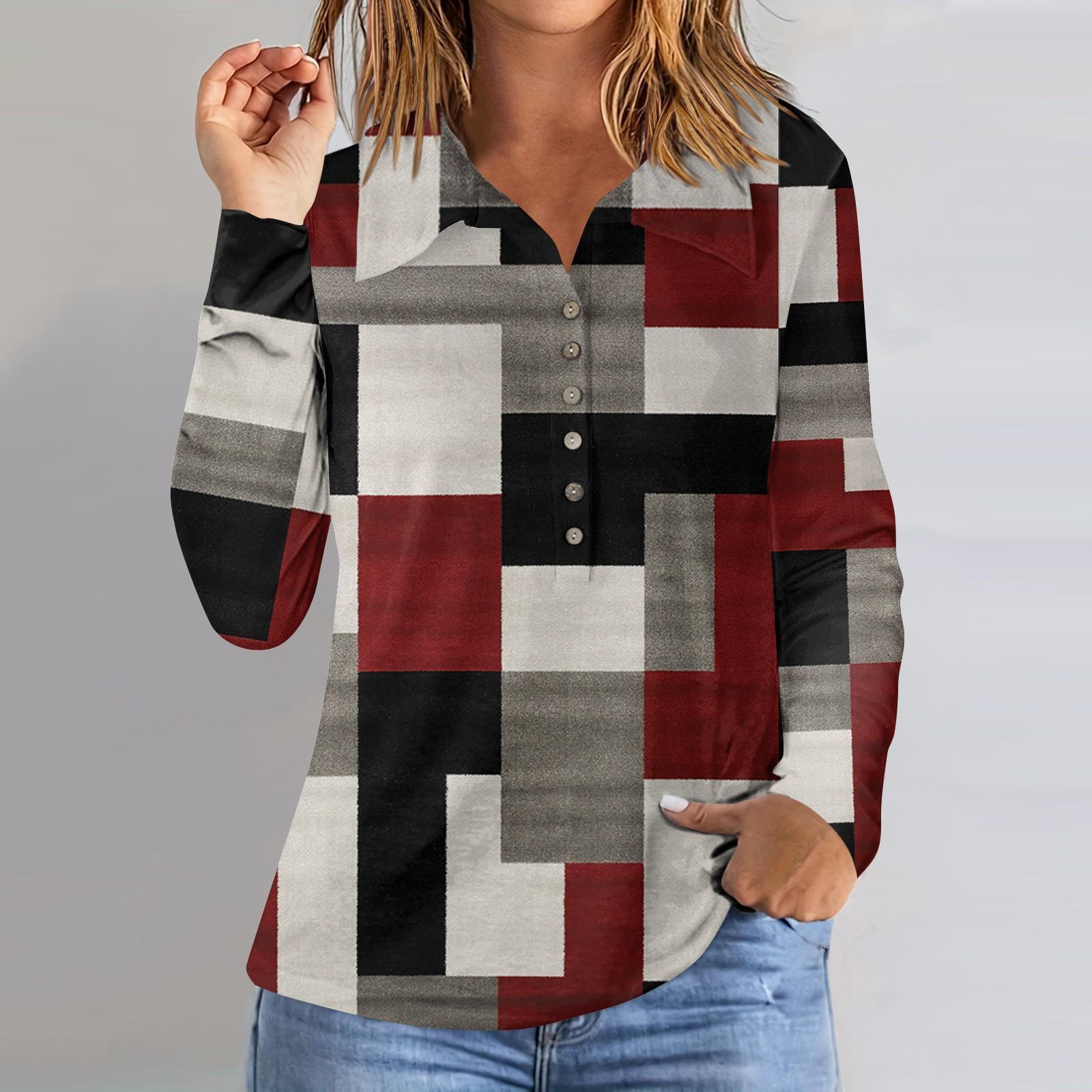 

Женская модная рубашка с длинным рукавом в стиле ретро с отворотом и пуговицами, пуловер, футболка XL винный