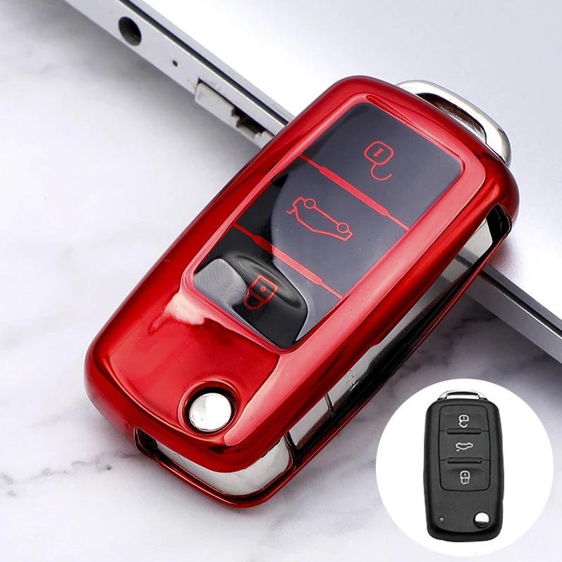 

TPU Car Key Cover Car Key Full Case Protection Key Bag for VW Volkswagen Polo Tiguan Passat Golf Jetta Lavida Skoda Octavia красный