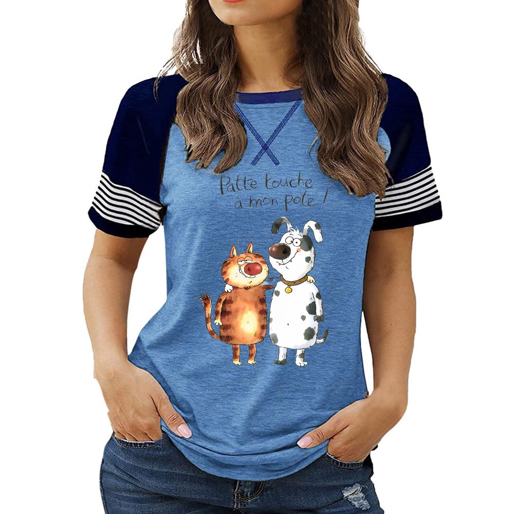 

Модный женский летний топ с круглым вырезом, короткими рукавами и набивным рисунком размера плюс 3XL