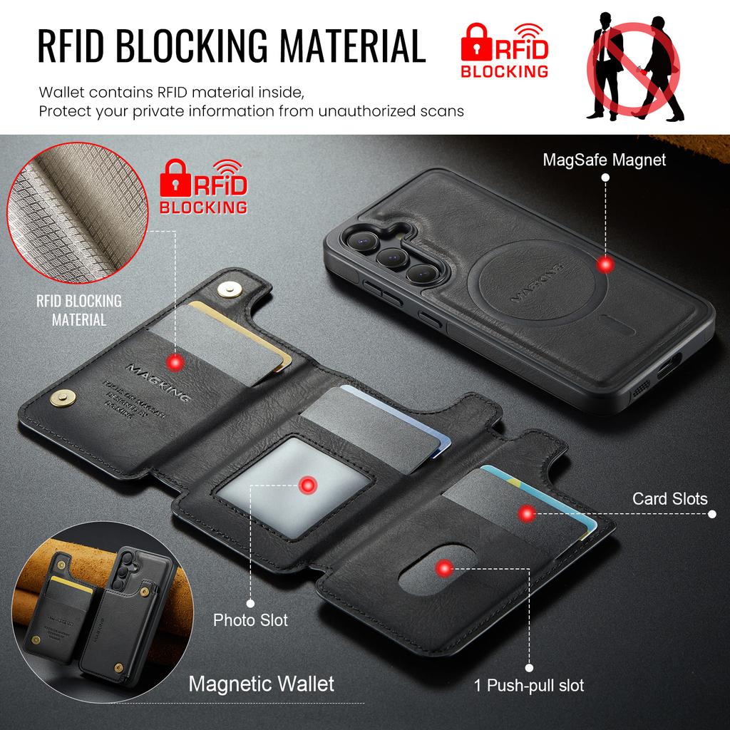 MAGKING K3 Series For Samsung Galaxy S25 Case Compatible with MagSafe Wallet PC+TPU+PU Phone Cover