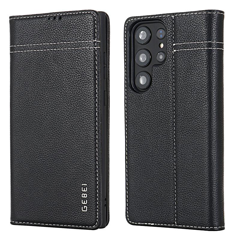 GEBEI Genuine Leather Flip Magnet Close Design Stand Case Cover For Samsung Galaxy S25 S24 S23 S22 Ultra S8 S9 S10 S20 Plus For Galaxy S8 чёрный