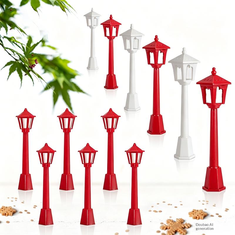Mini Street Lamp Model, 10Pcs Red Miniature Lantern For Dollhouse, Fairy Garden, Christmas Diorama & Diy Crafts, Realistic Small