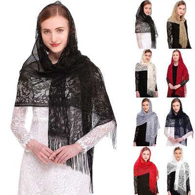Frauen Party Abend Spitze Schal Dame Hochzeit Wraps mit Quaste Kapelle Schleier Schal Vintage Katholische Kirche Lateinische Messe Kopfbedeckung