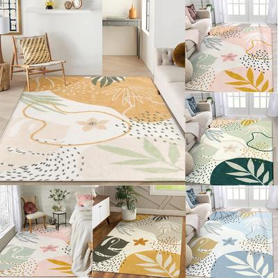 Modern Abstract Floral Area Rug With Artistic Plant Leaf And Flower Patterns Soft Decorative Carpet For Living Room Bedroom