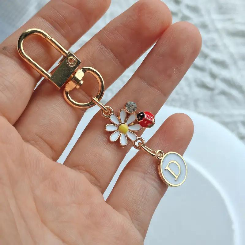 Ladybug A-Z Alphabet Pendants Keyring Initials 26 Letters Keychains Handbag Ornaments Diy Girls Kids Jewelry Gifts