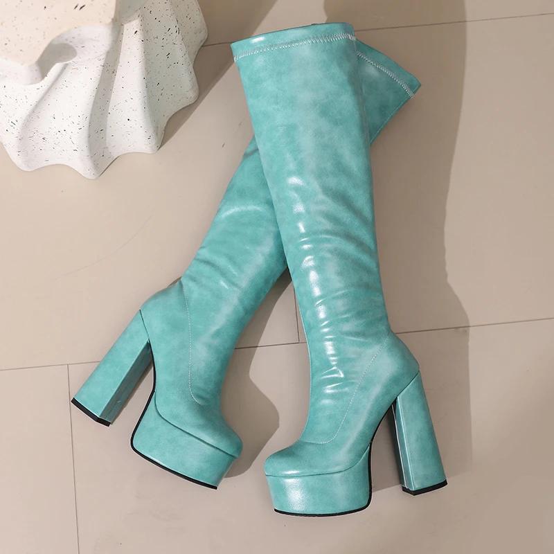 Nadměrná velikost Kulatá špička Vysoká platforma Super vysoký Silný podpatek Boční zip Rukávové Kozačky nad koleno Podzim Nové Elegantní A Sexy Kozačky