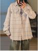 2024 Spring American Retro Plaid Edge Long Sleeve Couple Shirt for Men and Women