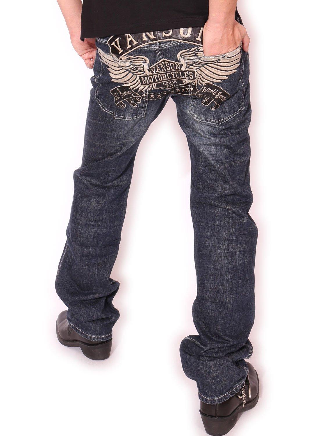 Vanson Wing Emblem Embroidered Distressed Denim Size 38 SP-B-10 Jeans,