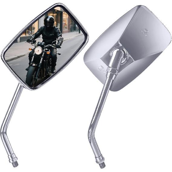 Universal Motorcycle Mirrors - M10 Chrome Rectangle Handlebar Rearview Mirrors Compatible With Honda Shadow MSX125 Kawasaki Vulcan Z900 Suzuki SV650