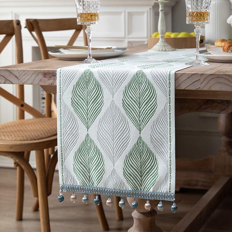 

Ins Роскошный скандинавский настольный скатерть с принтом в стиле ретро с кисточками и флагами Декоративный домашний текстиль Банкетный вечеринка Длинная ткань для дома 33x140cm зелёный