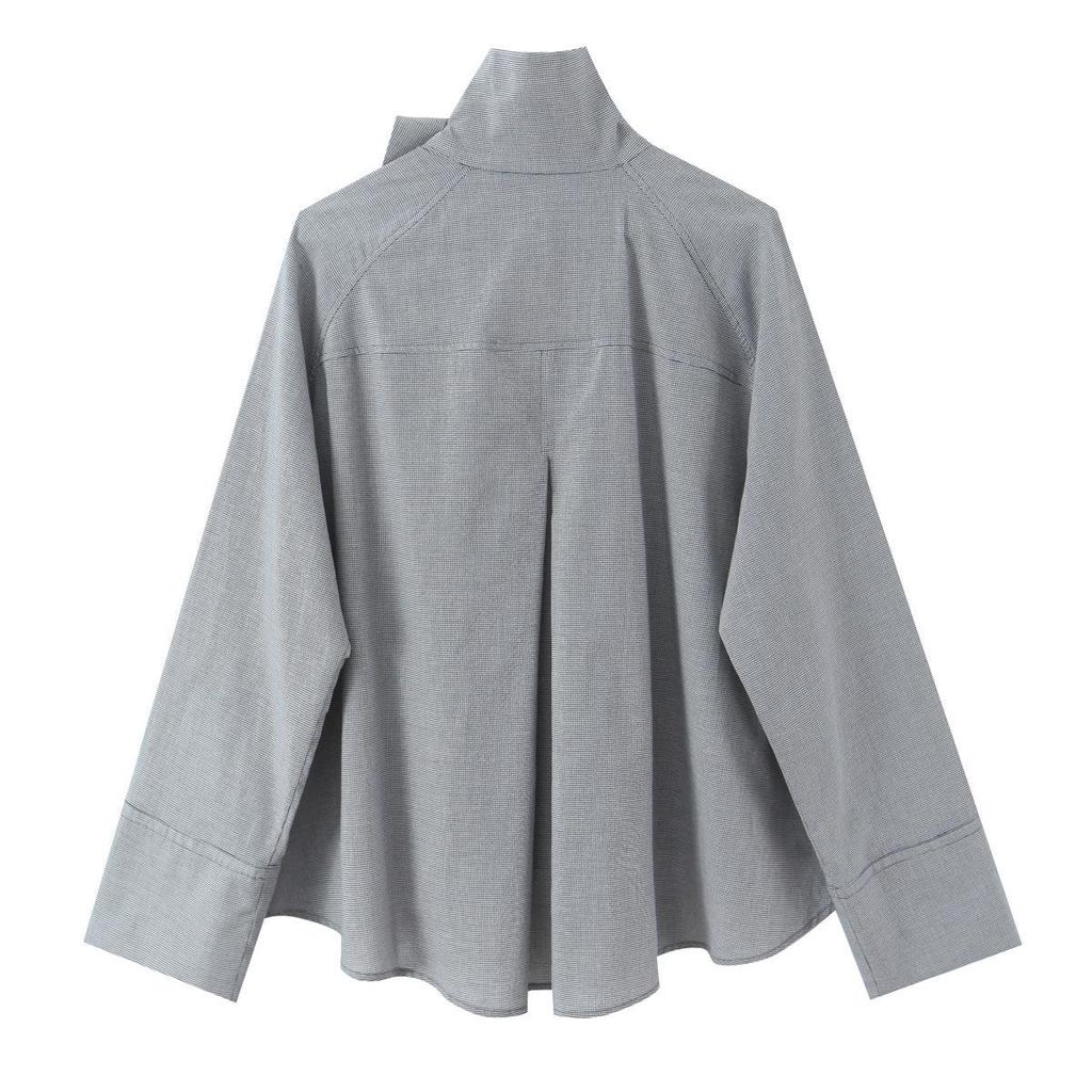 European Style Plaid Pocket Long Sleeve Shirt for Women 2025