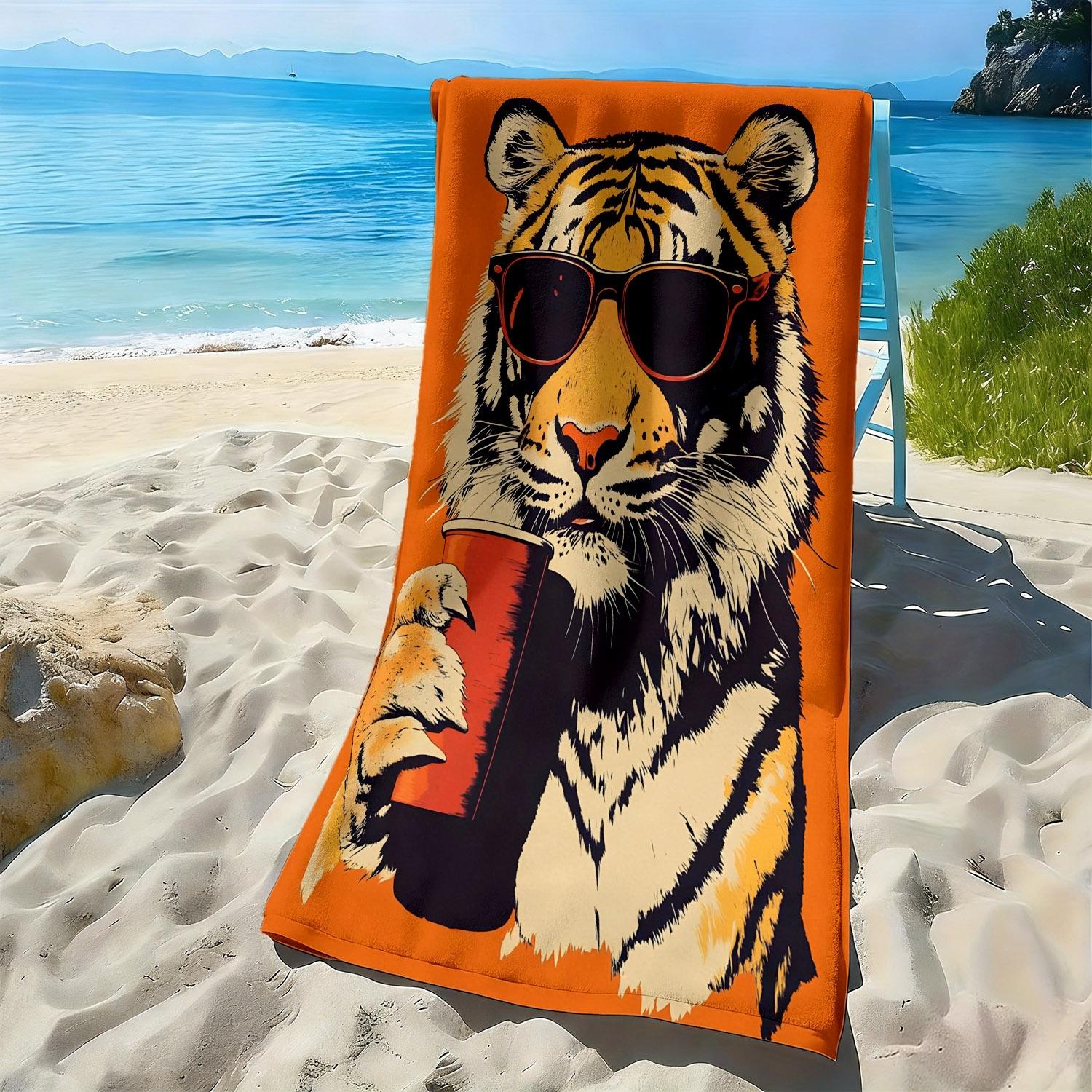 

Cool and stylish sunglasses, tiger style polyester microfiber beach towel is highly absorbent, suitable swimming beach outings W30*H60(CM)
