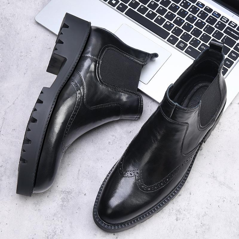 

2025 new Chelsea boots men s winter velvet British pointed head heightened black velvet men s boots leather short boots 38 чёрный