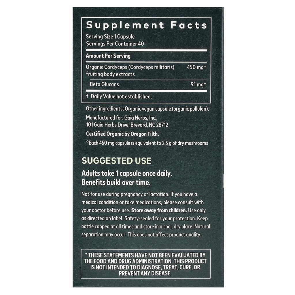Cordyceps Mushroom, Veggie Capsules 40