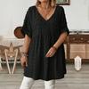 Women's Fashionable Casual V-Neck Plus Size Oversized Top With Pom-Pom Accents