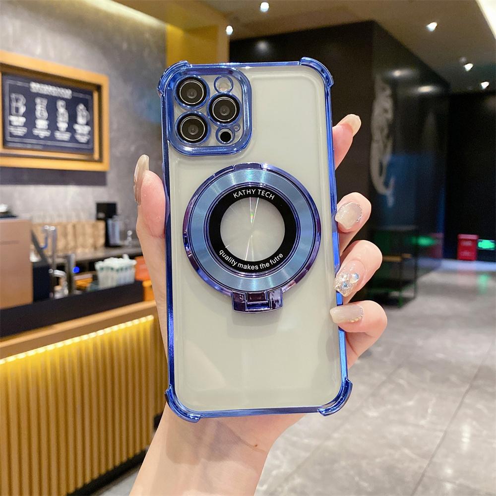 Magnetic Stand Transparent Plating Phone Case For iPhone 17 16 15 Pro Max 14 13 12 11 X XR XS 7 8 Plus SE Armour Protector Cover