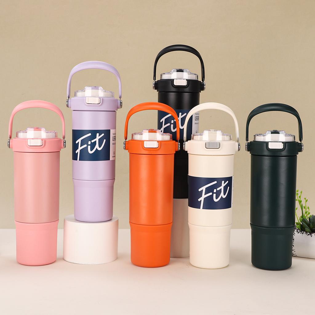 Stainless Steel Handle Car Cup Double Vacuum Spring Cover Thermos Cup Outdoor Fitness Sports Kettle