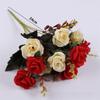 12 Köpfe Rose Künstliche Blumen Simulation Zweifarbig Kunstrosen Blumensträuße mit Stielen Anordnung Blume