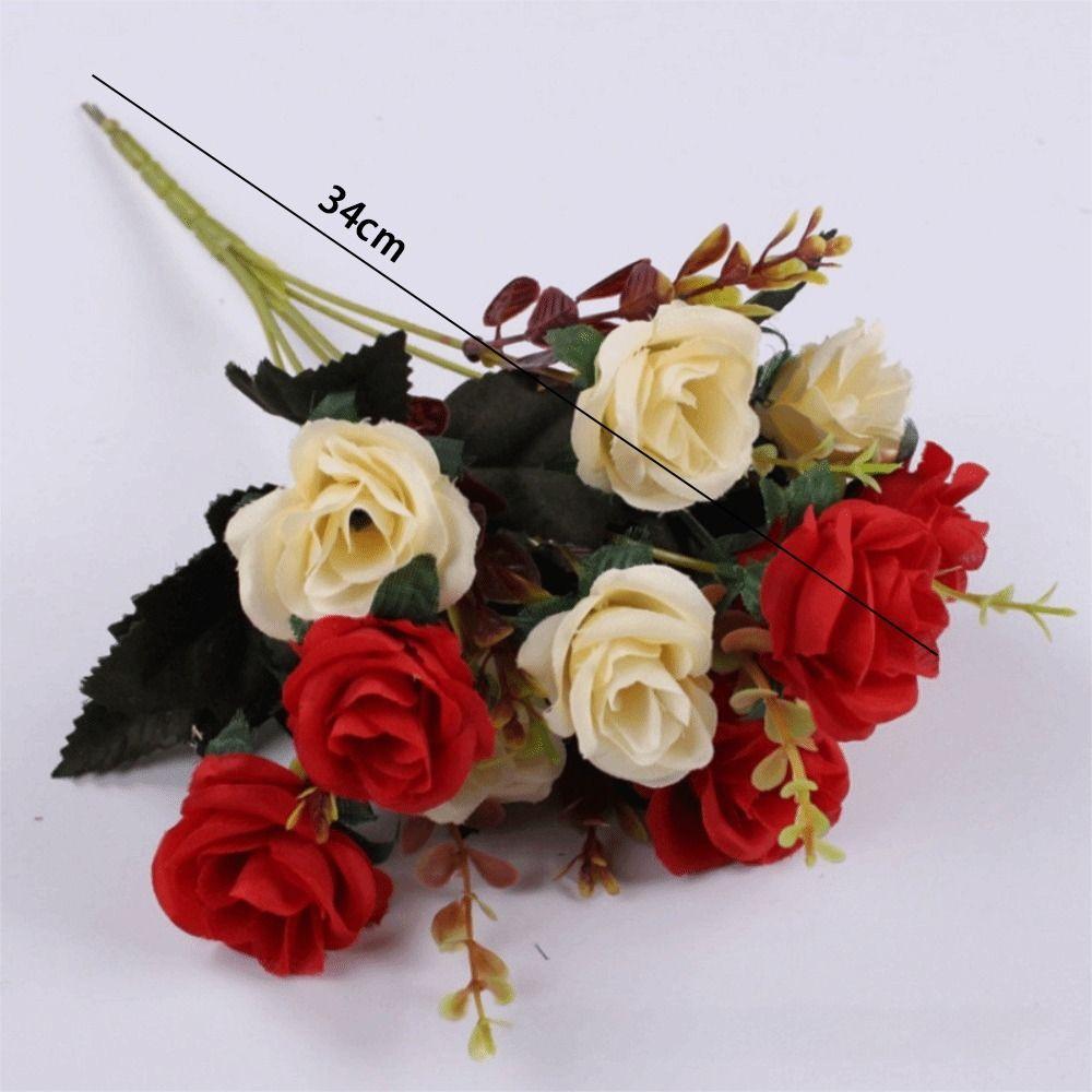 12 Köpfe Rose Künstliche Blumen Simulation Zweifarbig Kunstrosen Blumensträuße mit Stielen Anordnung Blume