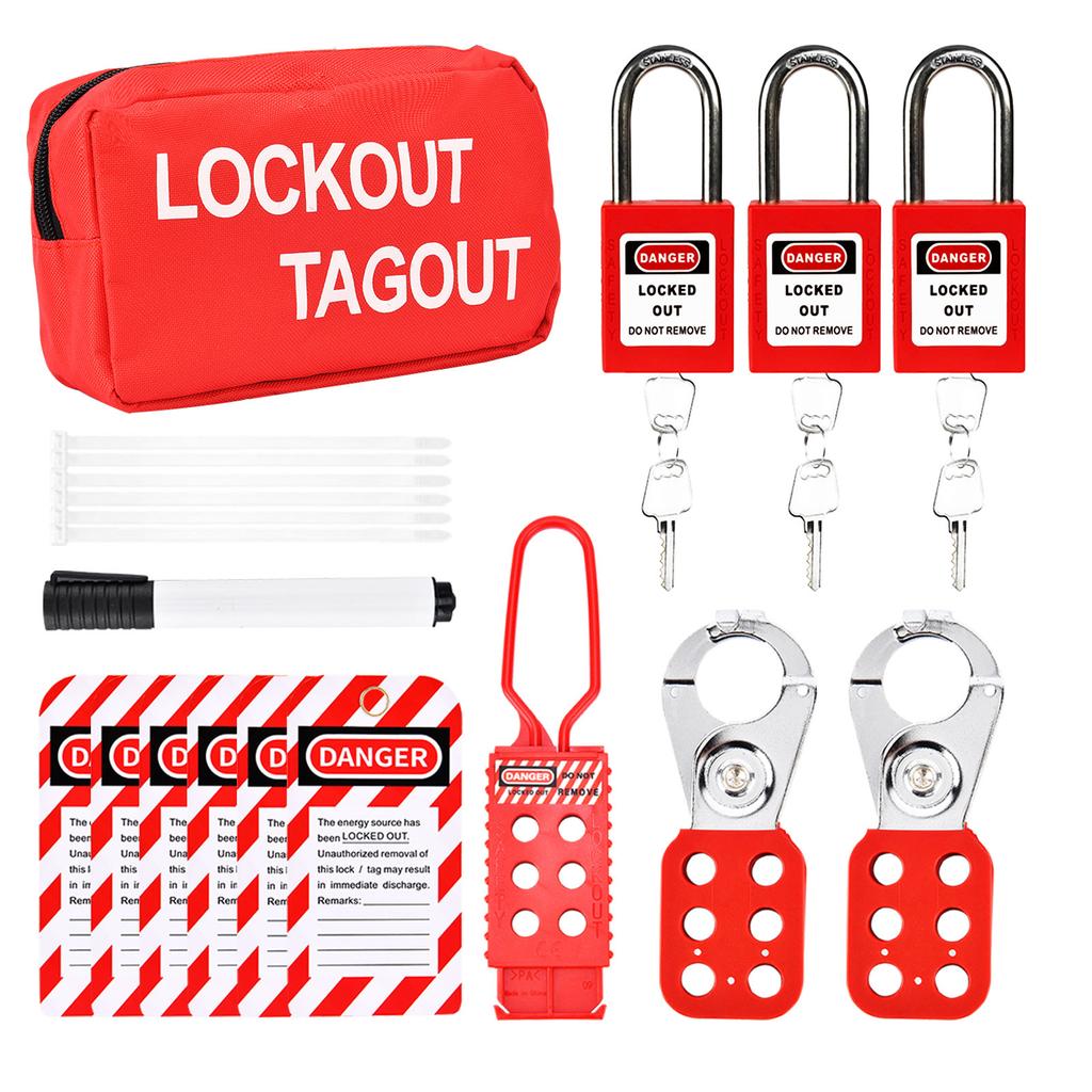 Kit de Bloqueo y Etiquetado Candado de Seguridad Eléctrico con Llave Juego de Candados de Bloqueo Grupal Etiquetas Loto Candados de Bloqueo y Etiquetado con Bridas Plásticas Bolígrafo