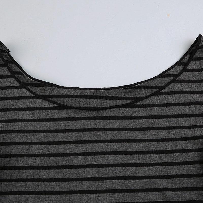 Maglietta Basic Giapponese Slim a Maniche Lunghe a Righe Spalla Scoperta Girocollo Stile Street Coreano Primavera Autunno Y2K Grigia da Donna