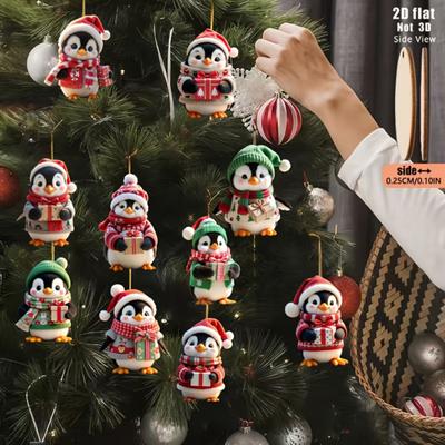 Ornement de Noël en Bois 2D Père Noël en Montgolfière/Faisant du Vélo/Pingouin/Elfe Ornements à Suspendre pour Décoration d'Arbre de Noël/Fête de Vacances