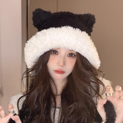 Bear Cute Plush Edge Lace Korean Knitted Hat Women's Autumn and Winter Warm Ear Protection Woolen Hat New Style