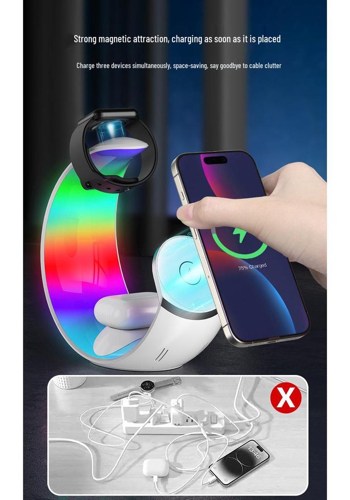 Intelligente LED-Schreibtischlampe mit 7 Farben, 4-in-1 kabellosem Ladegerät und magnetischer Saugvorrichtung 15W Ständer