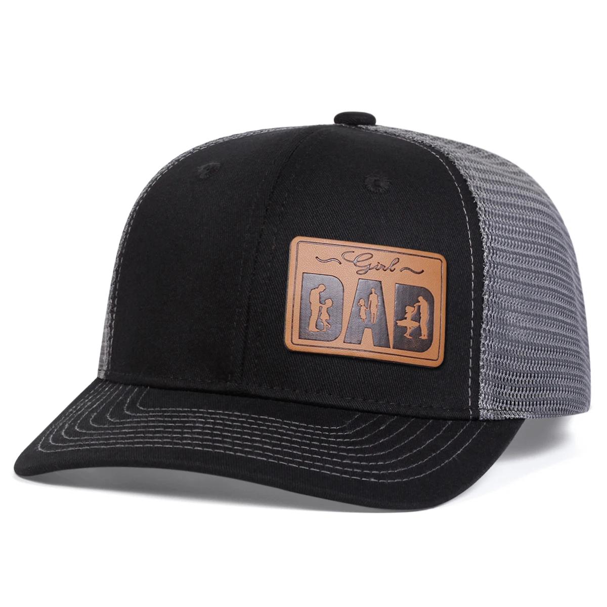 Unisex Papa Letter Braun Lederetikett Baseball Netzmützen Frühling Sommer Outdoor Verstellbar Lässige Hüte Hip Hop Hut Sonnenschutzhut black