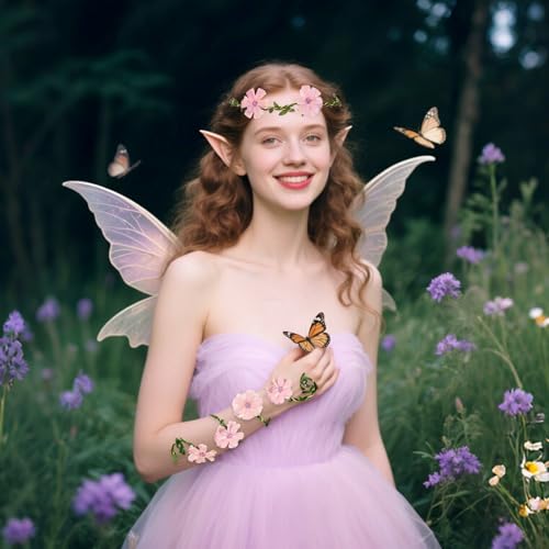 1Pcs Fairy Costume Accessories for Women, Flower Vine Wrap Upper Arm Cuff, Floral Headband, Elf Renaissance Forest Cosplay Decor