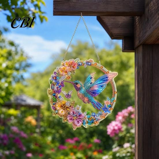 Indoor Outdoor Decor Flower Print Sun Catcher, Acrylic Colorful Owl Hummingbird Dragonfly Suncatcher, Catcher Hanging Artistic Ornament, Home