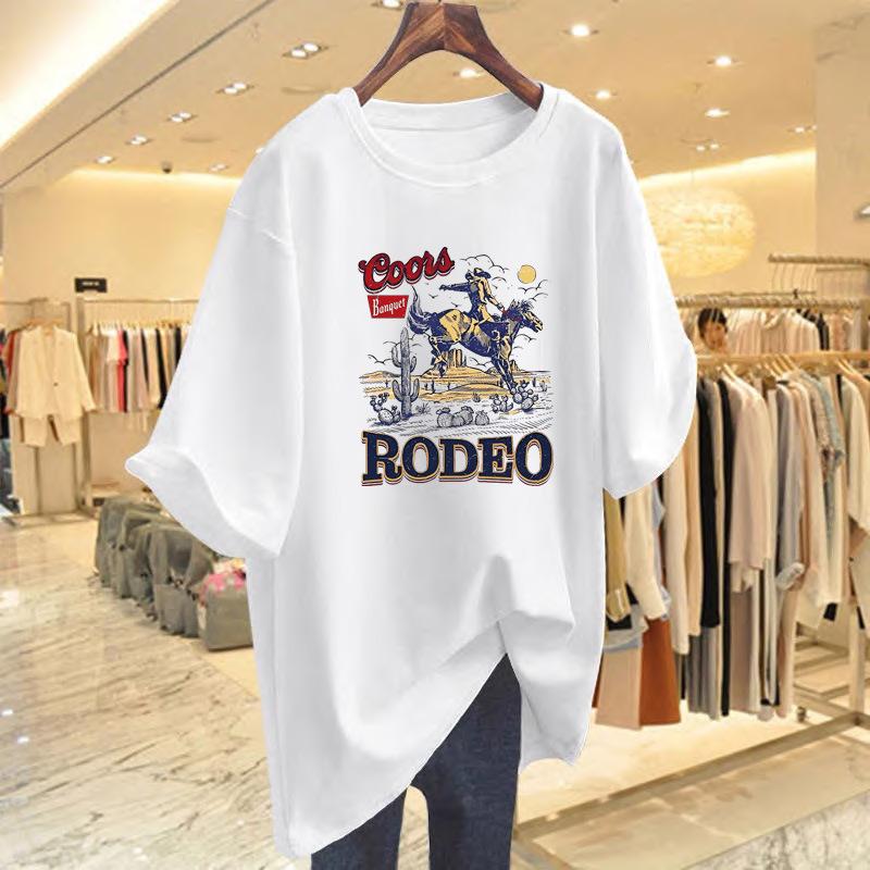 

Pure cotton short-sleeved t-shirt women s summer medium and long large-size women s clothing age-reducing loose design sense niche cartoon top ins S
