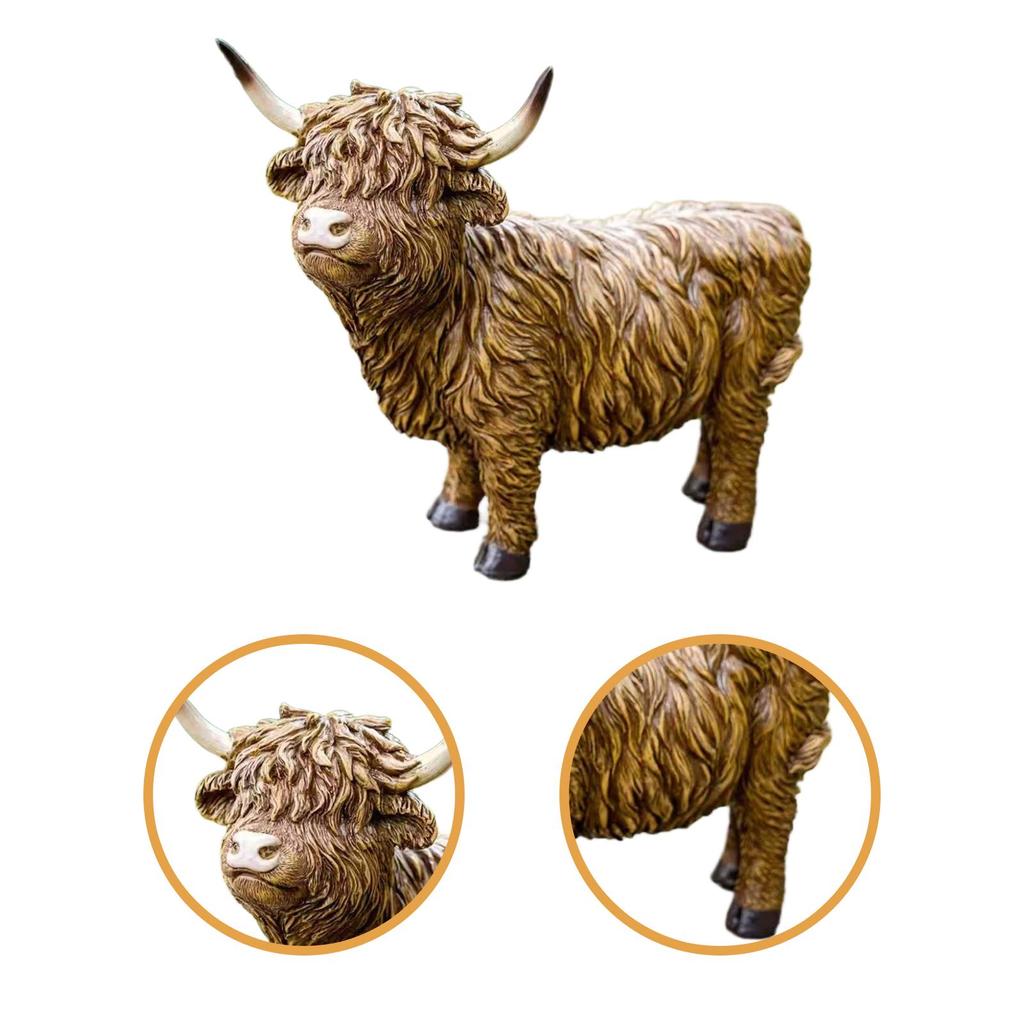 Garden Statue Highland Cow Figurine Collectible Creative Modern Yard Art Decor Tabletop Ornament for Garden Bookshelf Bedroom