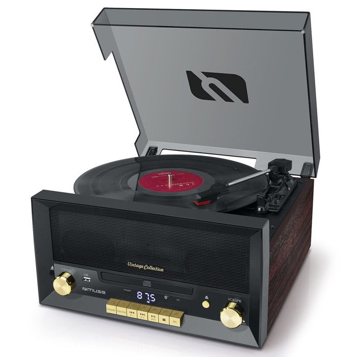 Système Chaîne Hifi CD 20W Vintage Avec Platine Vinyle - CD/FM/USB/AUX - 33/45/78 Tours MT-112W-MATCH