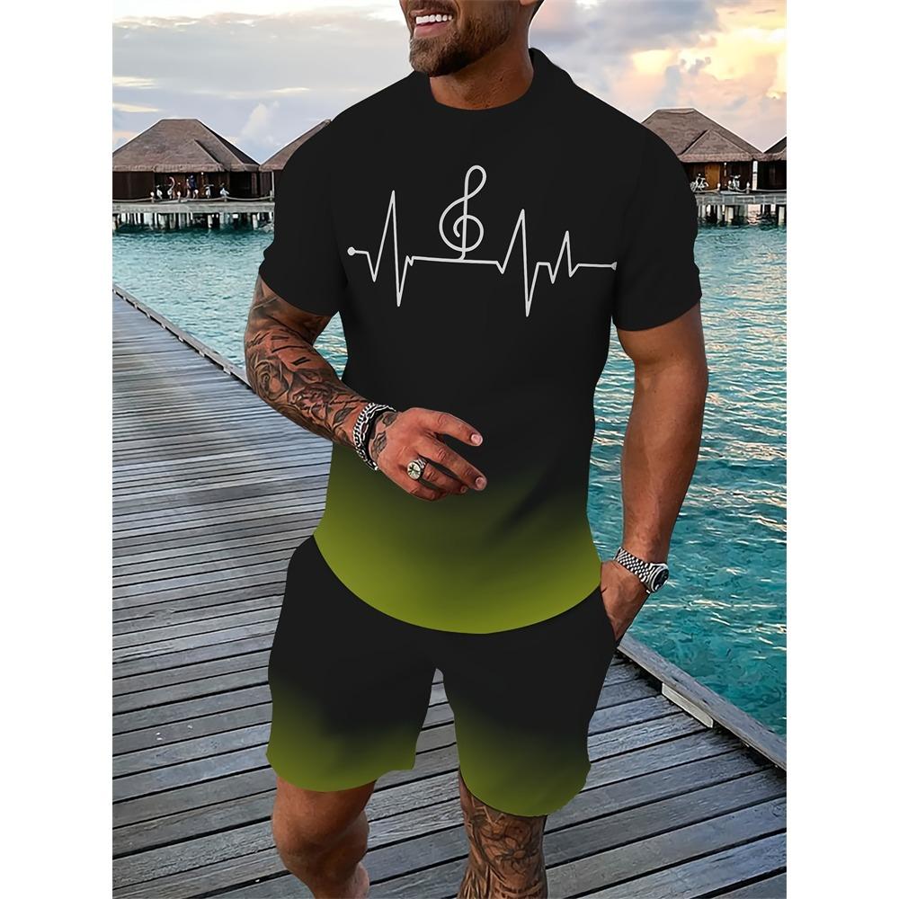Men's Breathable Athletic Set Summer 3D Letter Print T-Shirt And Shorts Set Adult Lightweight Fitness Wear Casual Sportswear Set