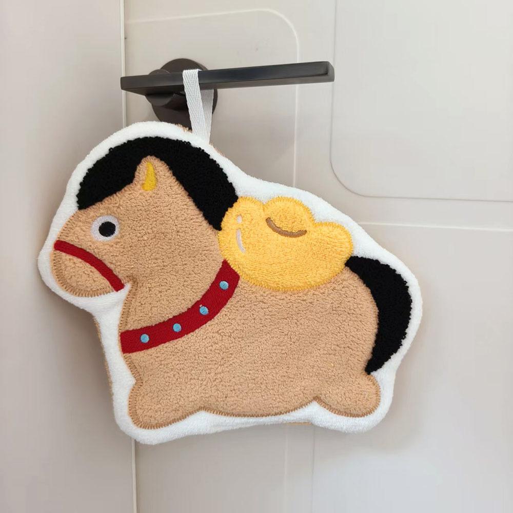 Cute Cartoon New Year Pony Hand Towel Coral Fleece Home Kitchen Bathroom Wipes Horse Thickened Kitchen Hanging Absorbent Towels