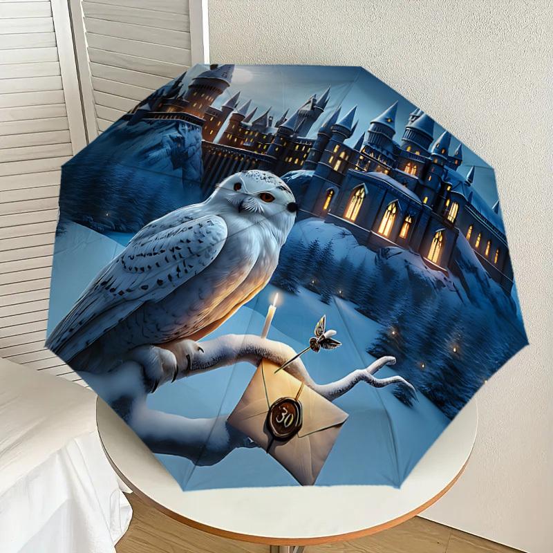 1PC Hogwarts Owl Umbrella-8-Rib Reinforced, Automatic Open, Lightweight & Durable, Cute Fashion Accessory for Outdoor, D2672