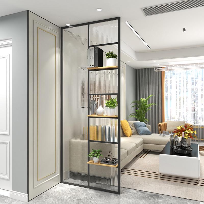 Modern Nordic Glass Partition Screen with Iron Art and Stainless Steel Washstand for Luxury Living Room and Entryway