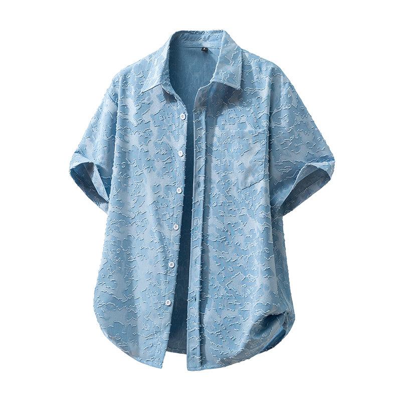 Nuova Camicia Estiva Casual da Uomo a Maniche Corte Vintage Usurata Tinta Unita Stampa Hawaiana Top da Spiaggia Blusa alla Moda