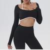 European-American Contrast Long-Sleeve Quick-Dry Yoga Top with Beautiful Back and Built-in Bra
