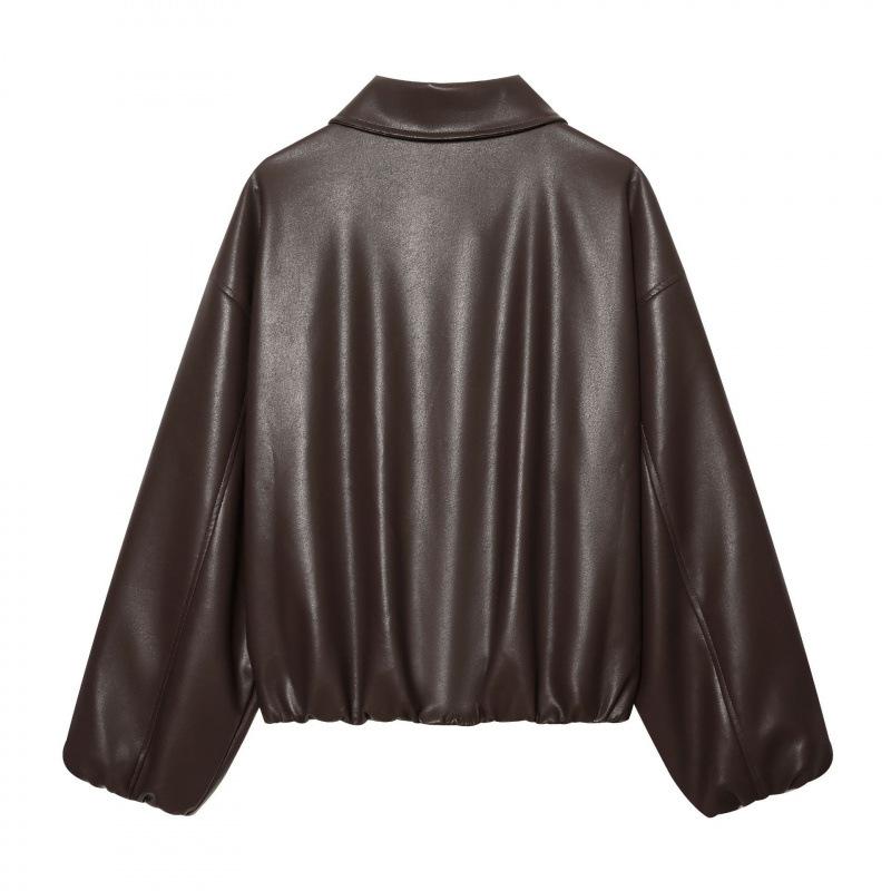 European and American style, new women's clothing, fashionable and versatile, simple and versatile imitation leather bomber jacket